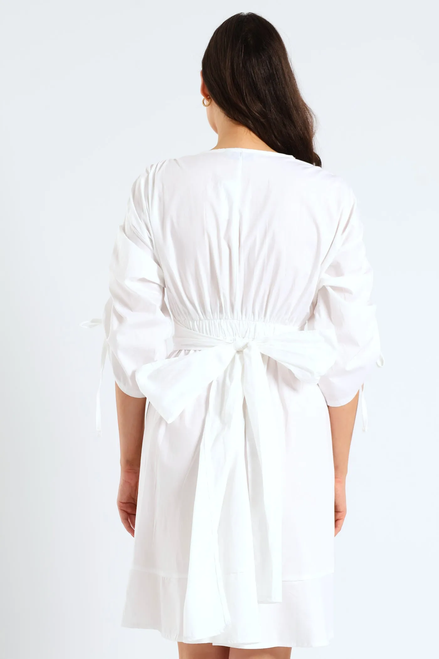 3/4 Ruched Balloon Sleeve Belted Kimono Fit & Flare Mini Dress - White sold by Edgars product image thumbnail 2