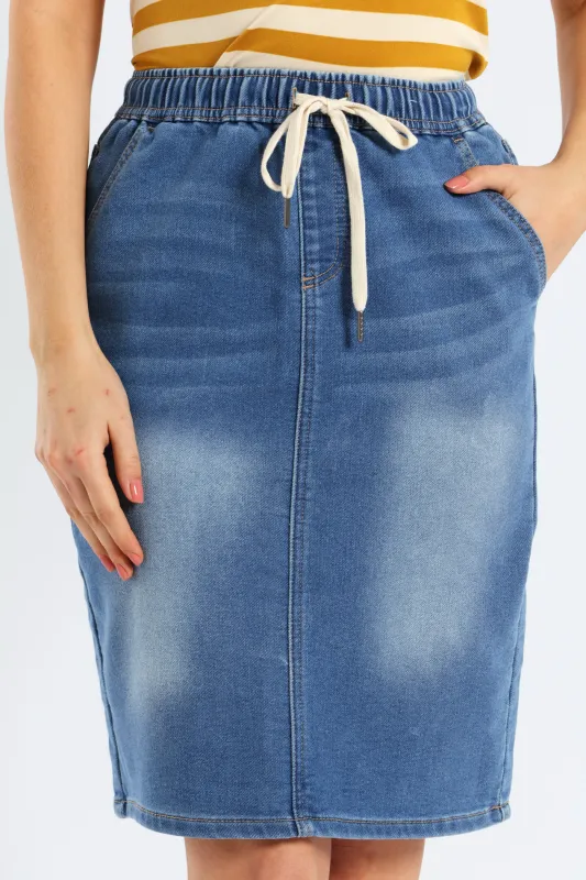 Denim Knit Pencil Skirt - Light Wash sold by Edgars