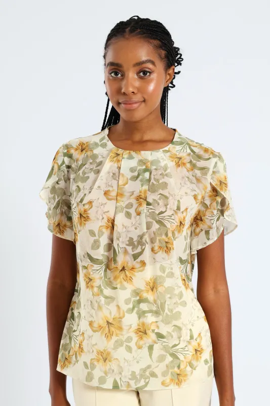 Pleat Neck Blouse - Cream sold by Edgars