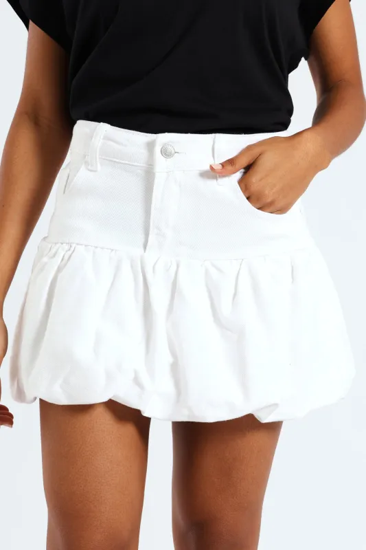 Bubble Hem Denim Skirt - White sold by Edgars 