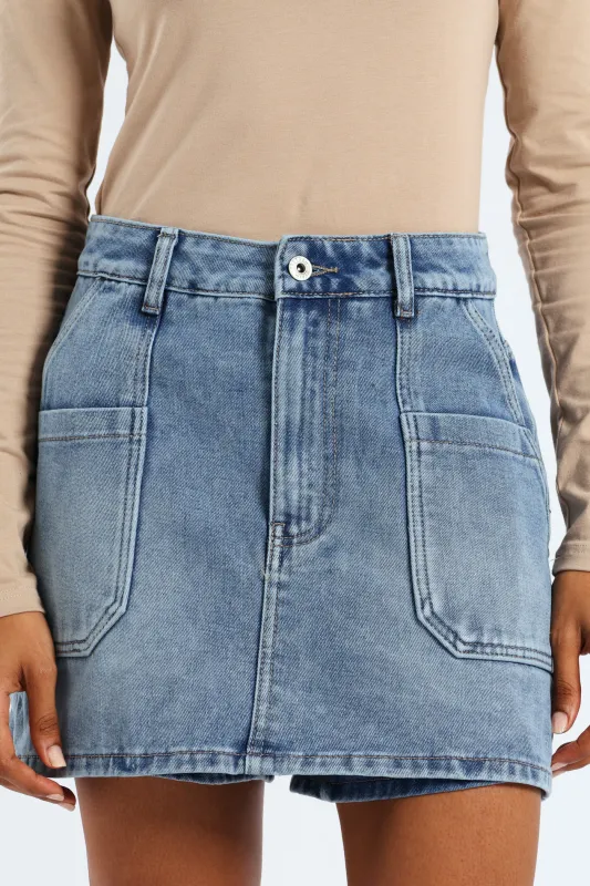Denim Carpenter Skort - Mid Blue sold by Edgars