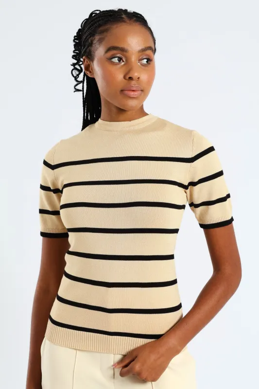 Hi Neck Striped Pullover - Taupe sold by Edgars