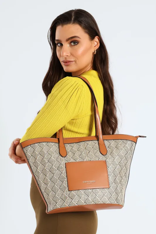 Pocket Detail Straw Tote Bag - Tan sold by Edgars 