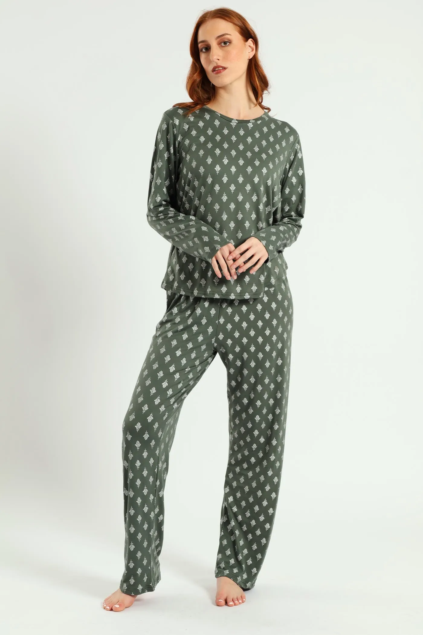 Soft Touch Silver Fern Top & Pant Set - Mid Green sold by Edgars