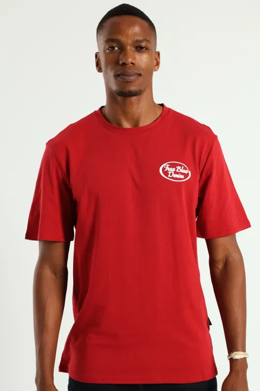 True Blue Denim Front & Back Tee - Dark Red sold by Edgars