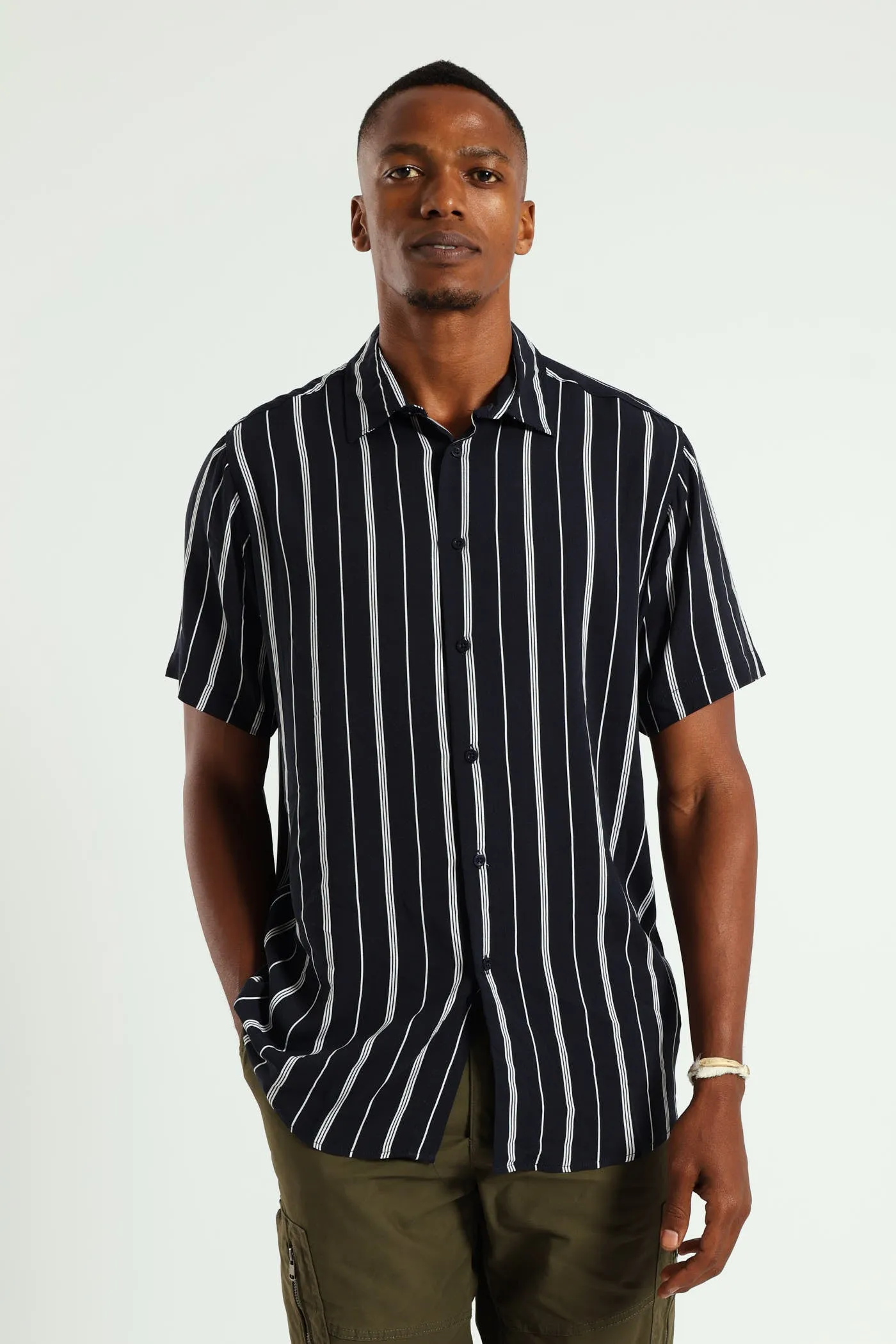 Short Sleeve Stripe Shirt - Navy sold by Edgars