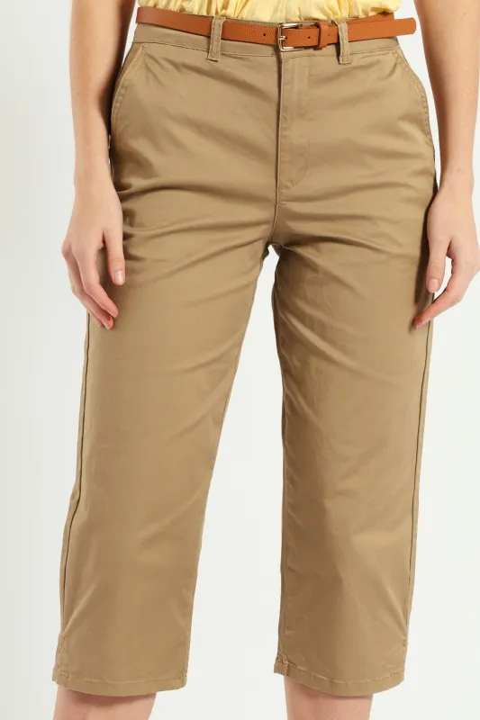Belted Sateen Chino Capri Shorts - Light Stone sold by Edgars