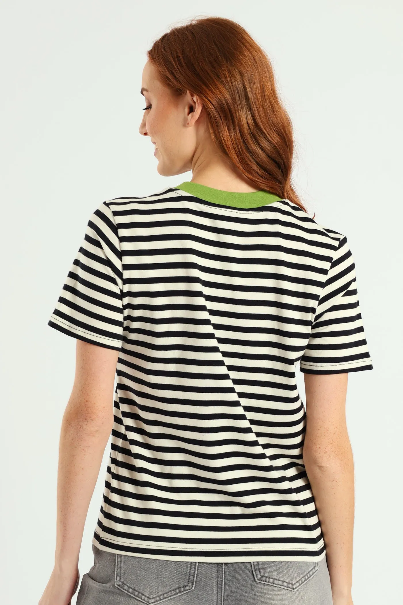 Contrast Rib Nack Stripe Boxy Tee - Black/Beige sold by Edgars product image thumbnail 3