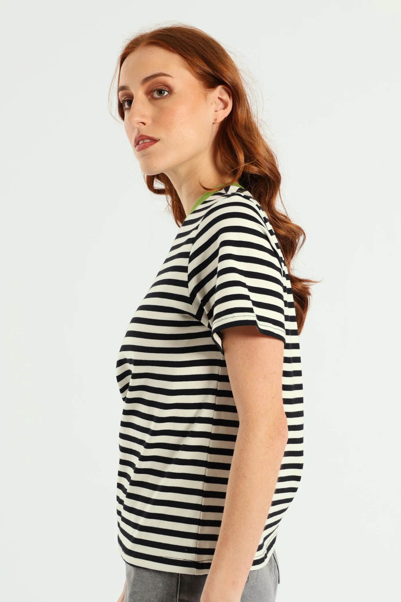Contrast Rib Nack Stripe Boxy Tee - Black/Beige sold by Edgars product image thumbnail 2