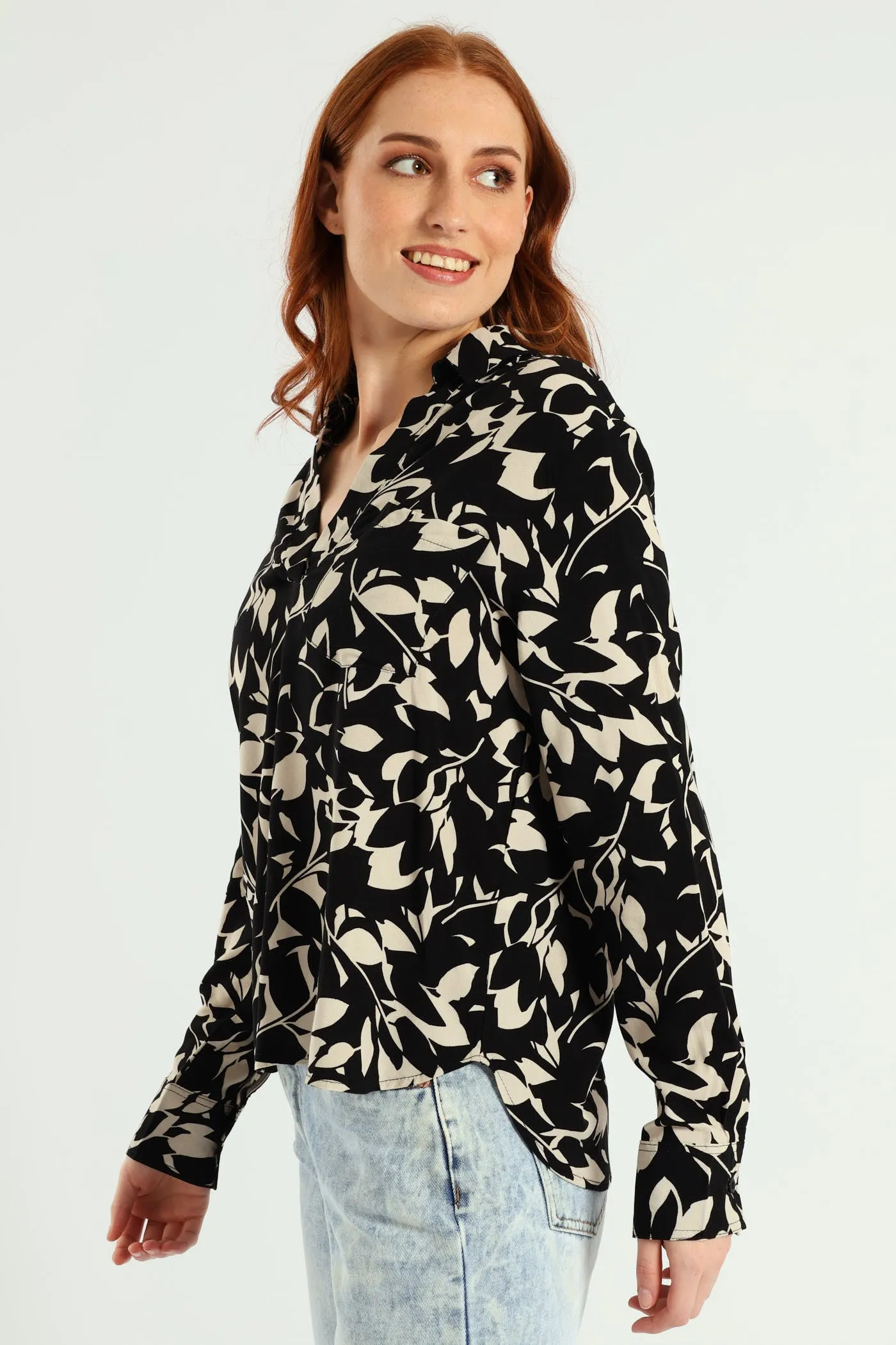 Half Placket Printed Popover Blouse - Black/Cream sold by Edgars product image thumbnail 2