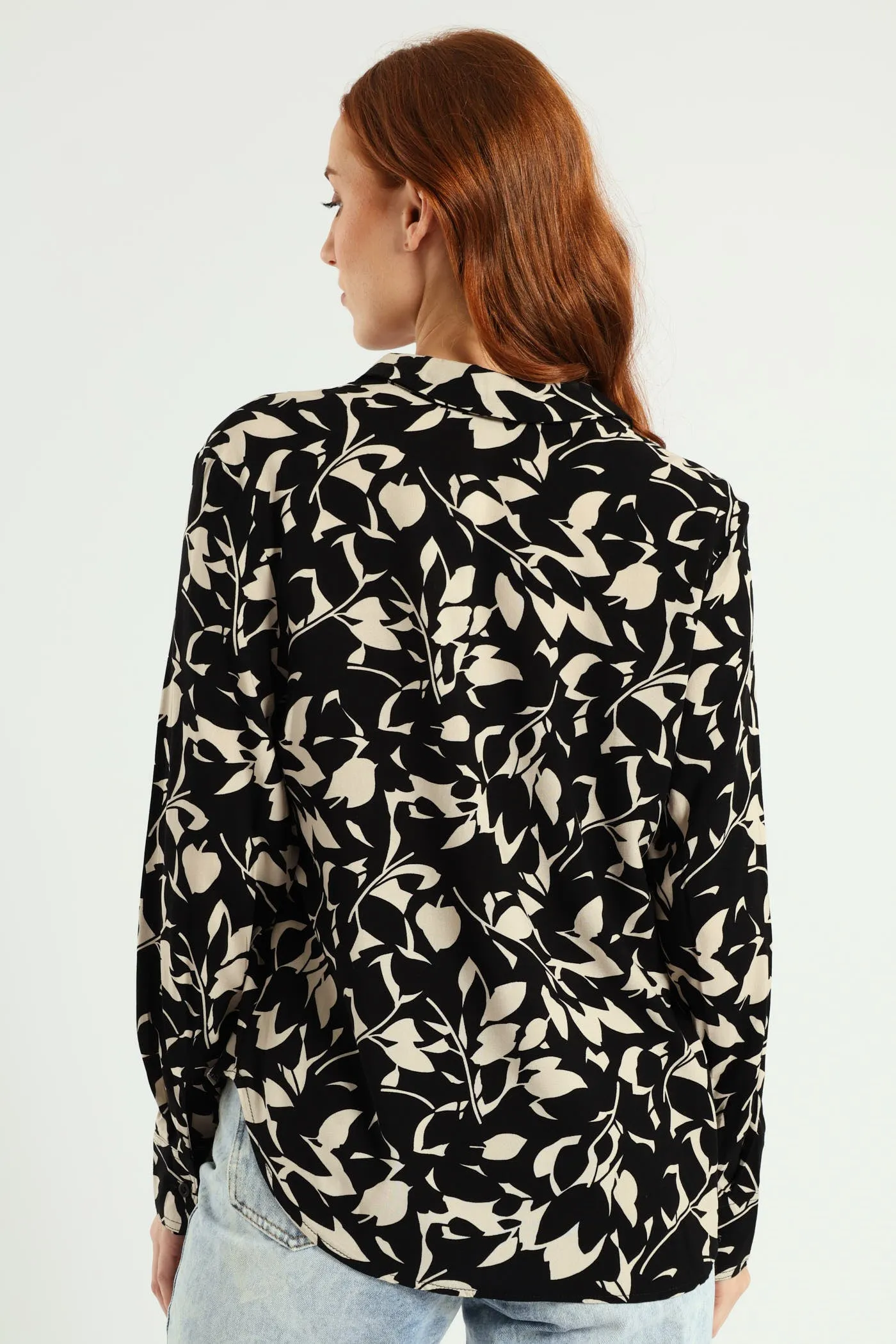 Half Placket Printed Popover Blouse - Black/Cream sold by Edgars product image thumbnail 3