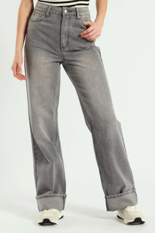 Turn Up Wide Leg Anklegrazer Jean - Dark Grey sold by Edgars