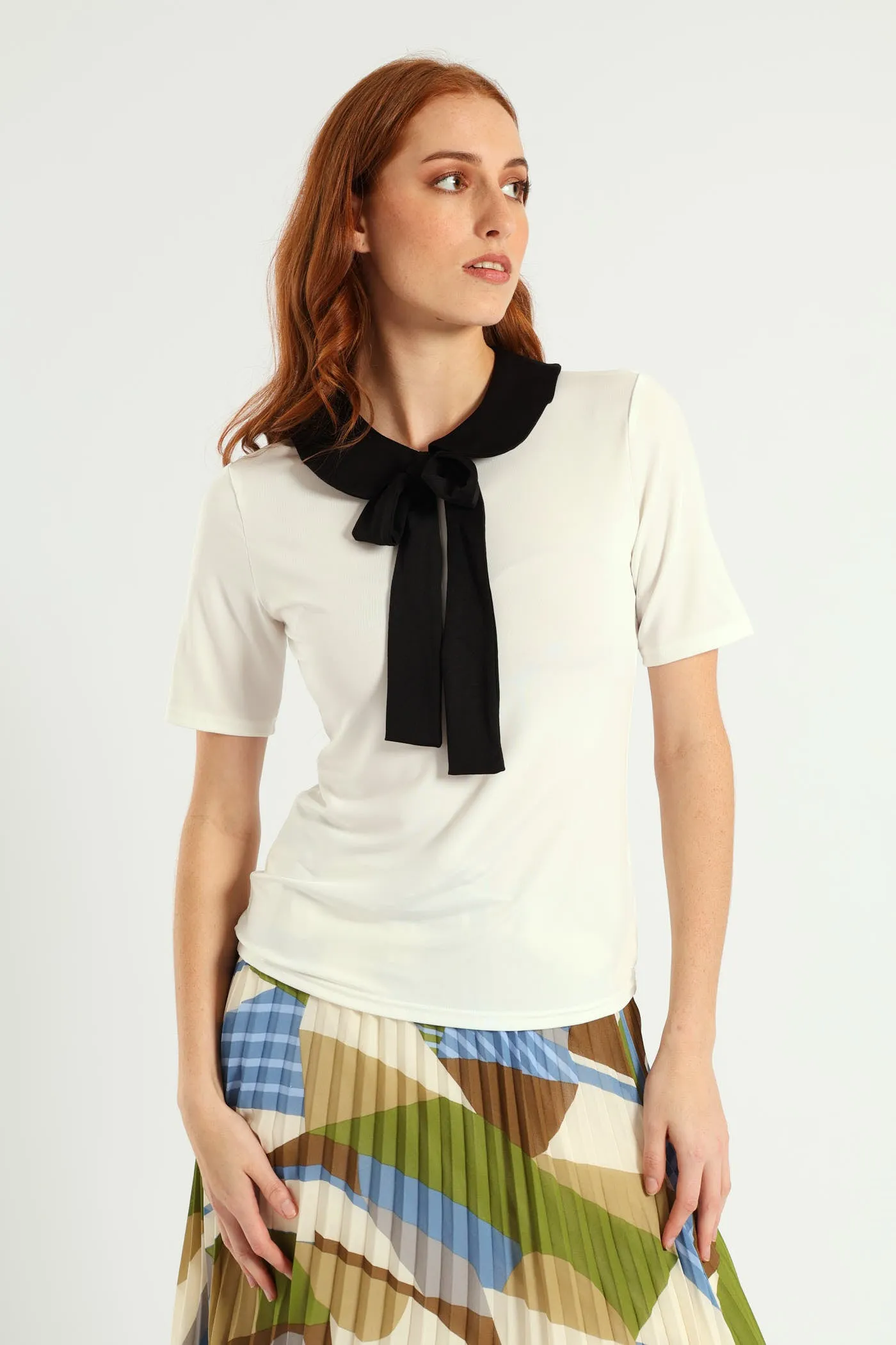 Peter Pan Tie Up Blouse - Cream/Black sold by Edgars