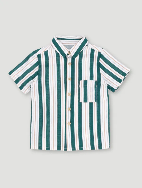 Pre-Boys Stripe Woven Shirt - Green sold by Edgars