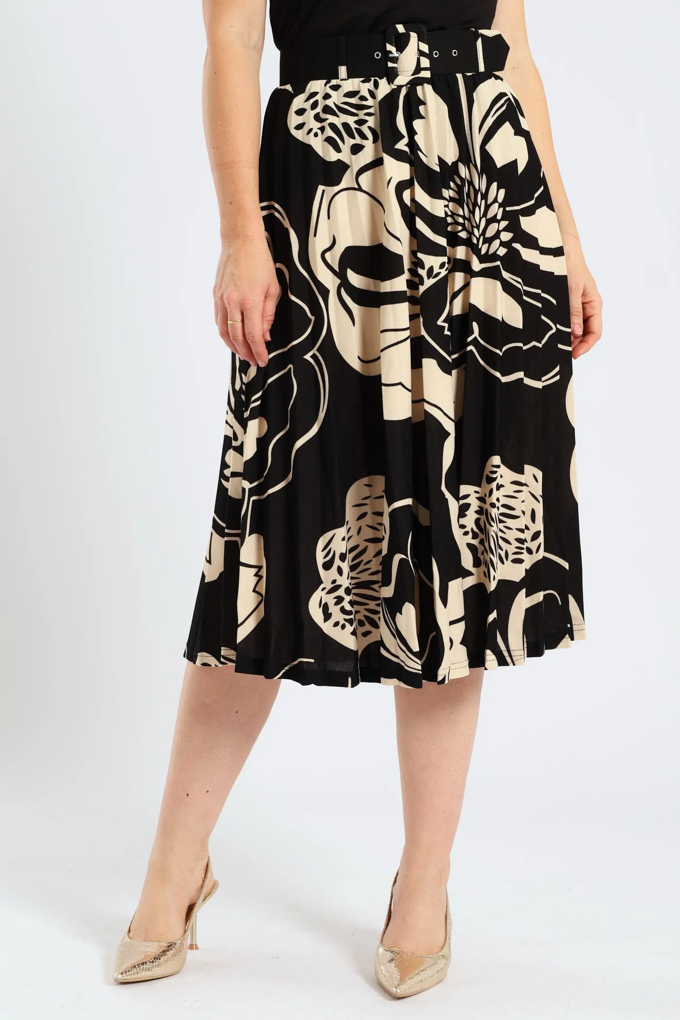 Floral Bold Pleated Midi Skirt - Black/Cream sold by Edgars product image thumbnail 2