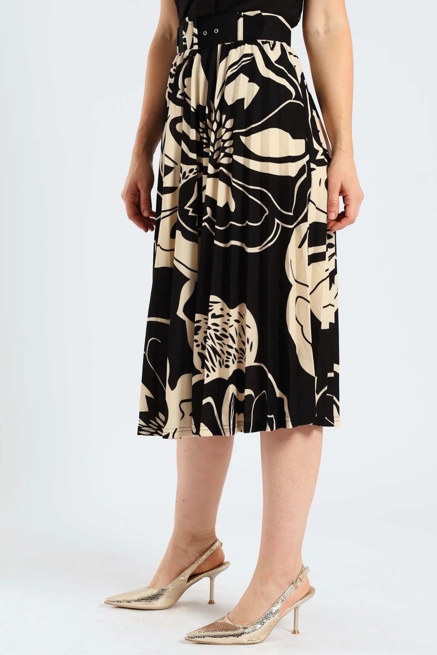 Floral Bold Pleated Midi Skirt - Black/Cream sold by Edgars product image thumbnail 3
