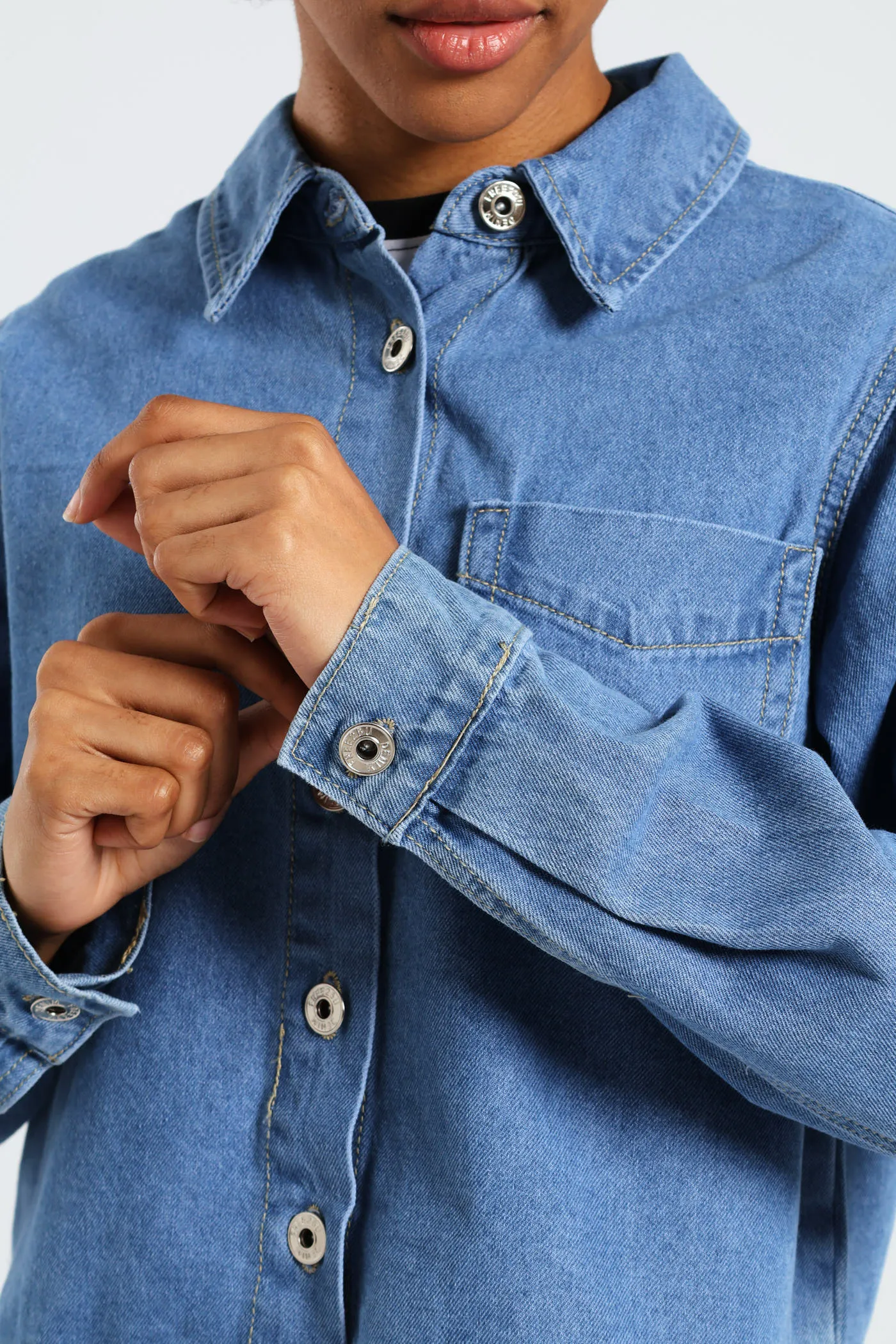 Button Through Denim Shirt - Mid Blue sold by Edgars product image thumbnail 5