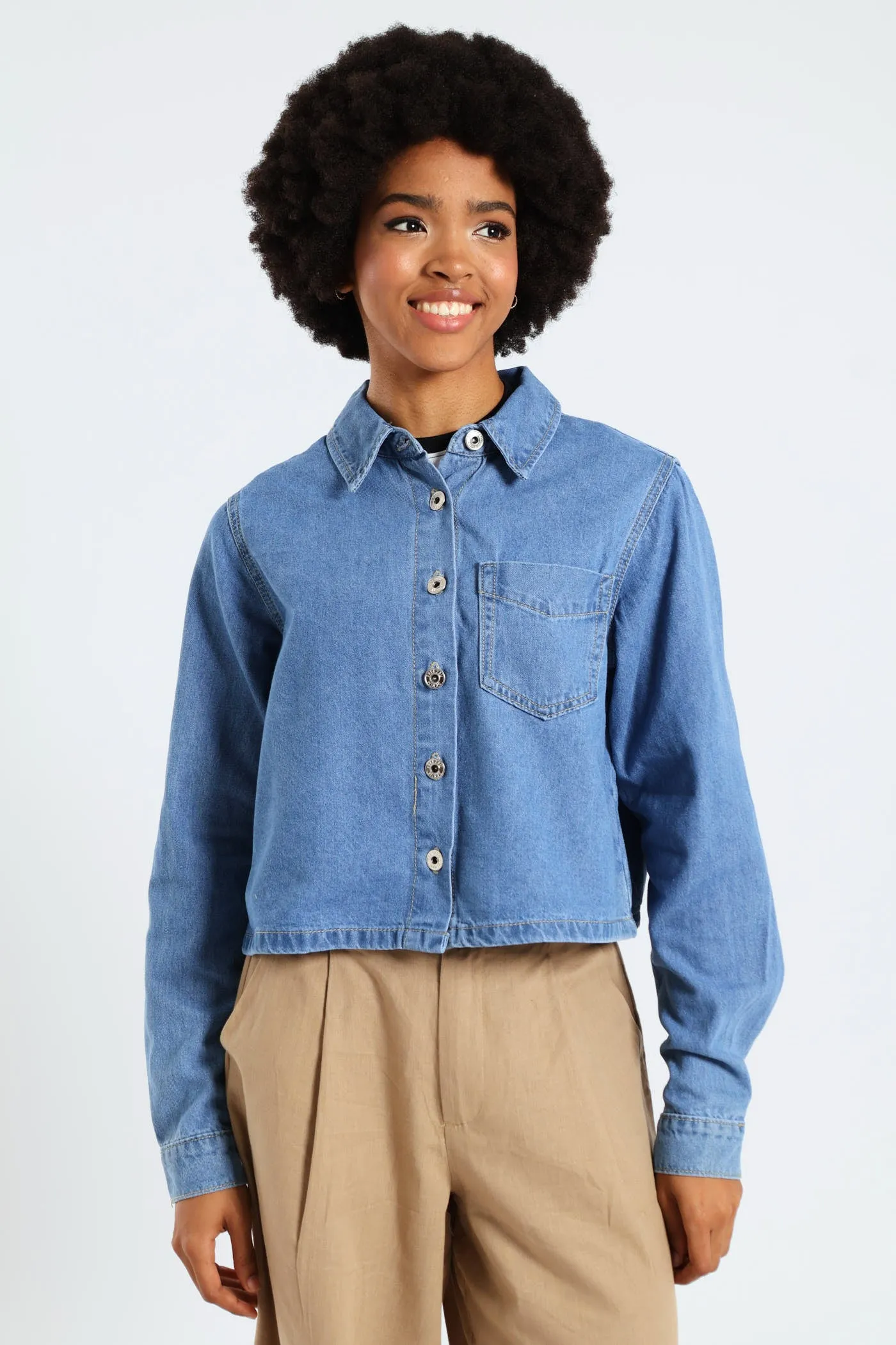 Button Through Denim Shirt - Mid Blue sold by Edgars product image thumbnail 4