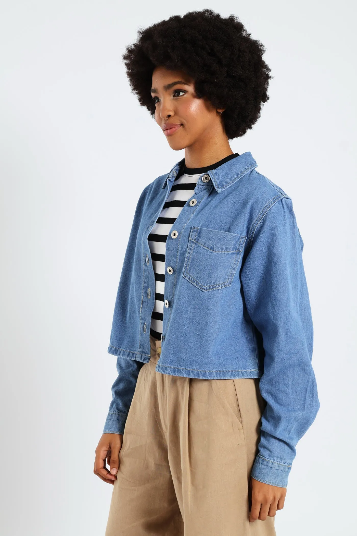 Button Through Denim Shirt - Mid Blue sold by Edgars product image thumbnail 2