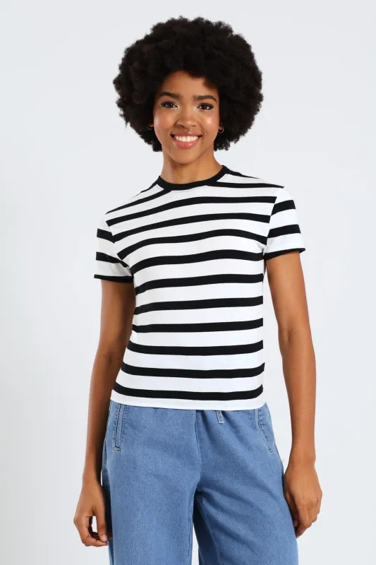 Yarn Dye Stripe Tee - Black/White sold by Edgars 
