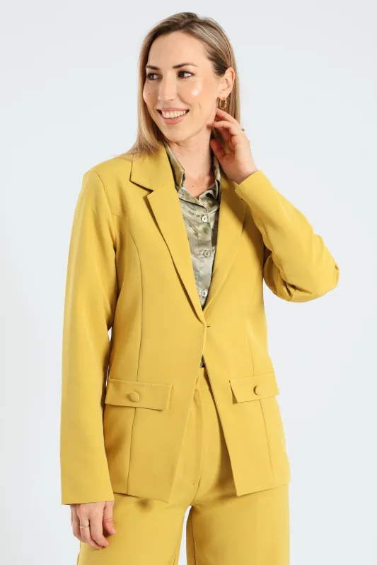 Button Pocket Notch Hem Blazer - Mustard sold by Edgars