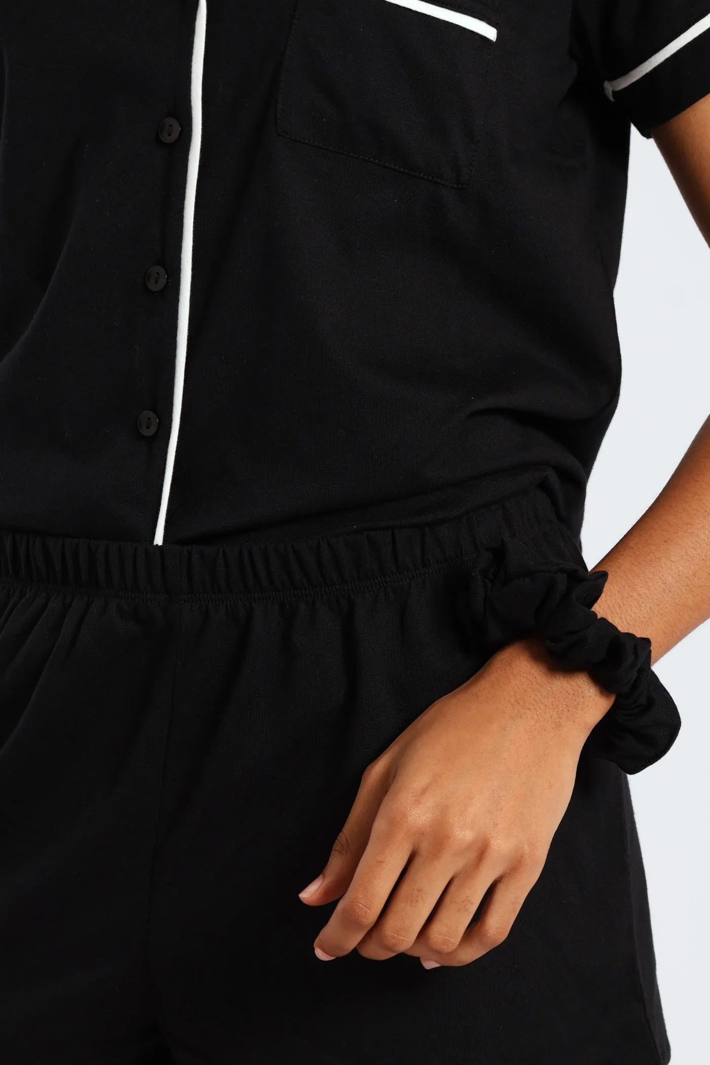 Button Through Knit Short Set With Scrunchie - Black sold by Edgars product image thumbnail 2