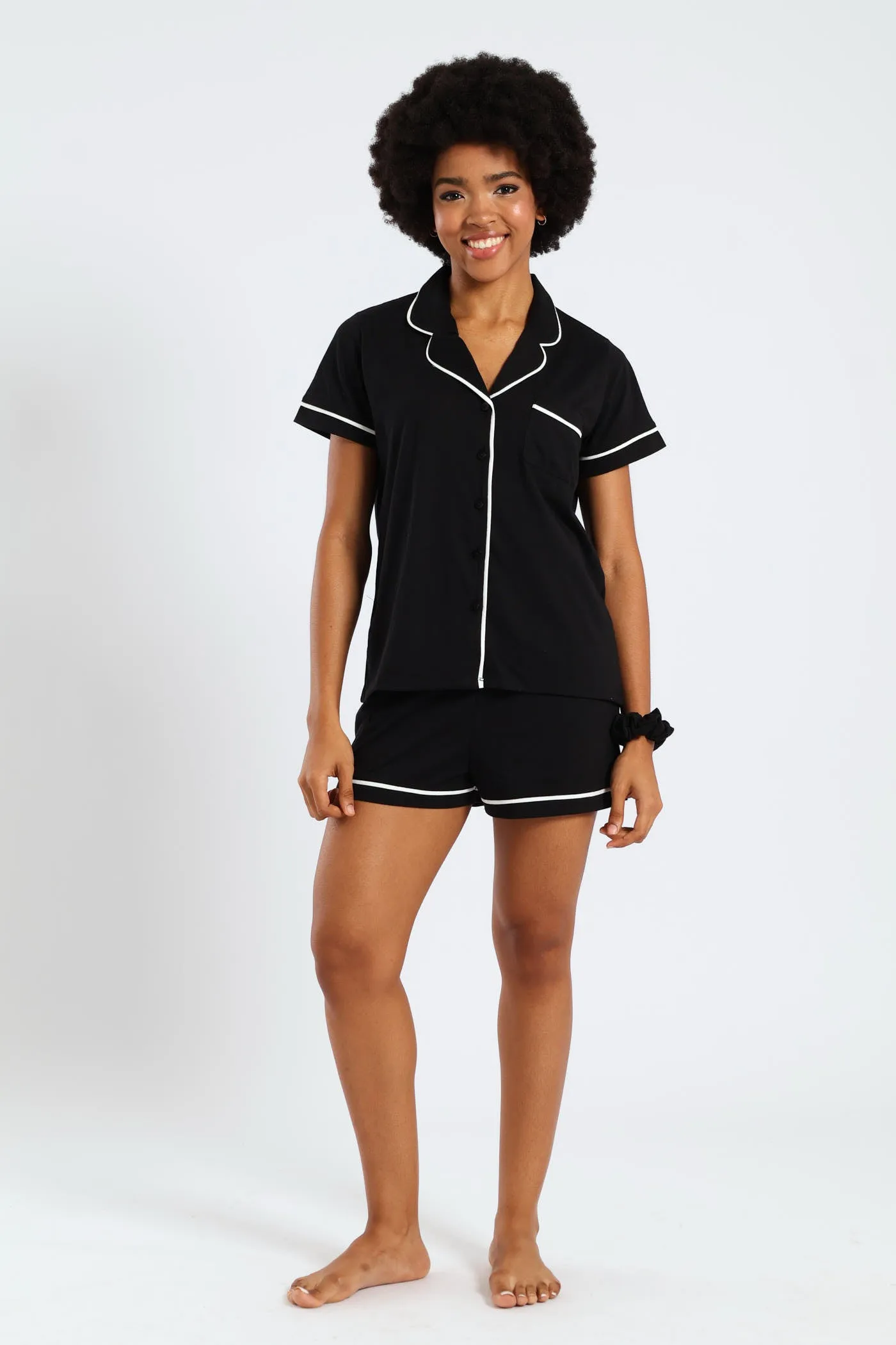 Button Through Knit Short Set With Scrunchie - Black sold by Edgars product image thumbnail 5