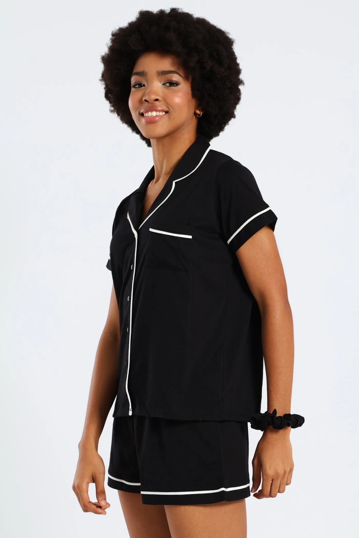 Button Through Knit Short Set With Scrunchie - Black sold by Edgars product image thumbnail 3