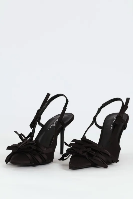 Multi Bow Slingback Stiletto Heel - Black sold by Edgars