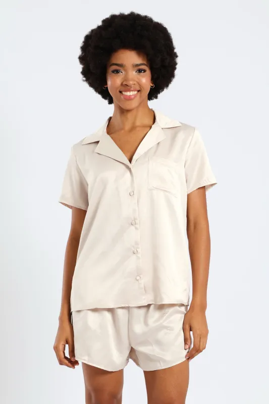 Button Through Satin Short Set sold by Edgars