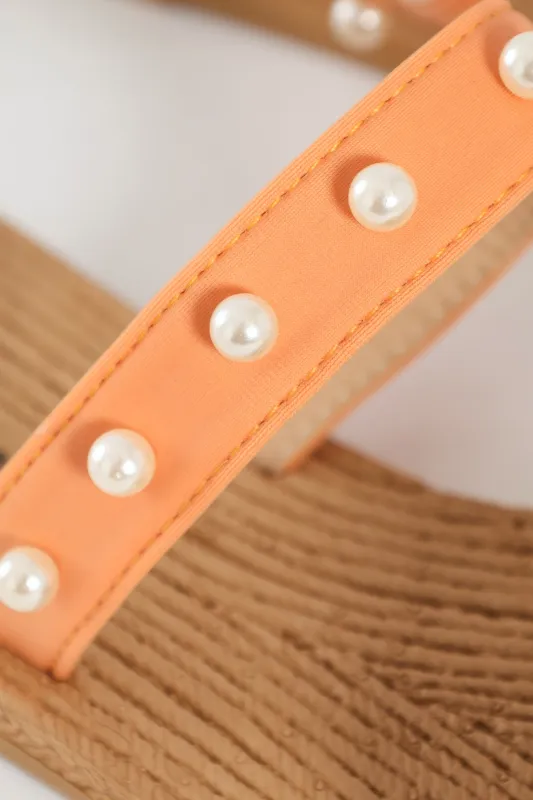 Small Pearl Detail Double Band Sandal - Peach sold by Edgars
