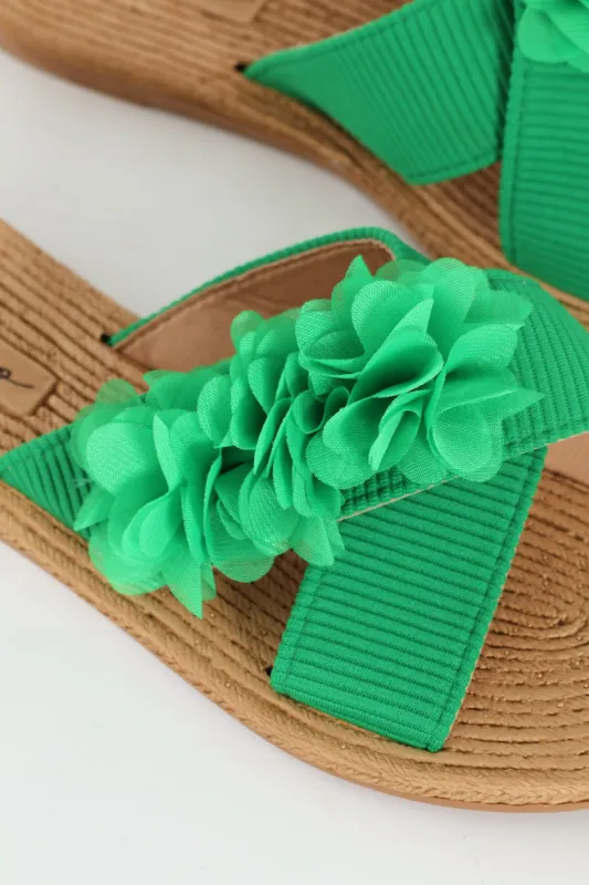 One Band Flower Detail Crosstrap Mule Sandal - Green sold by Edgars