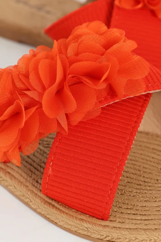 One Band Flower Detail Crosstrap Mule Sandal - Orange sold by Edgars 