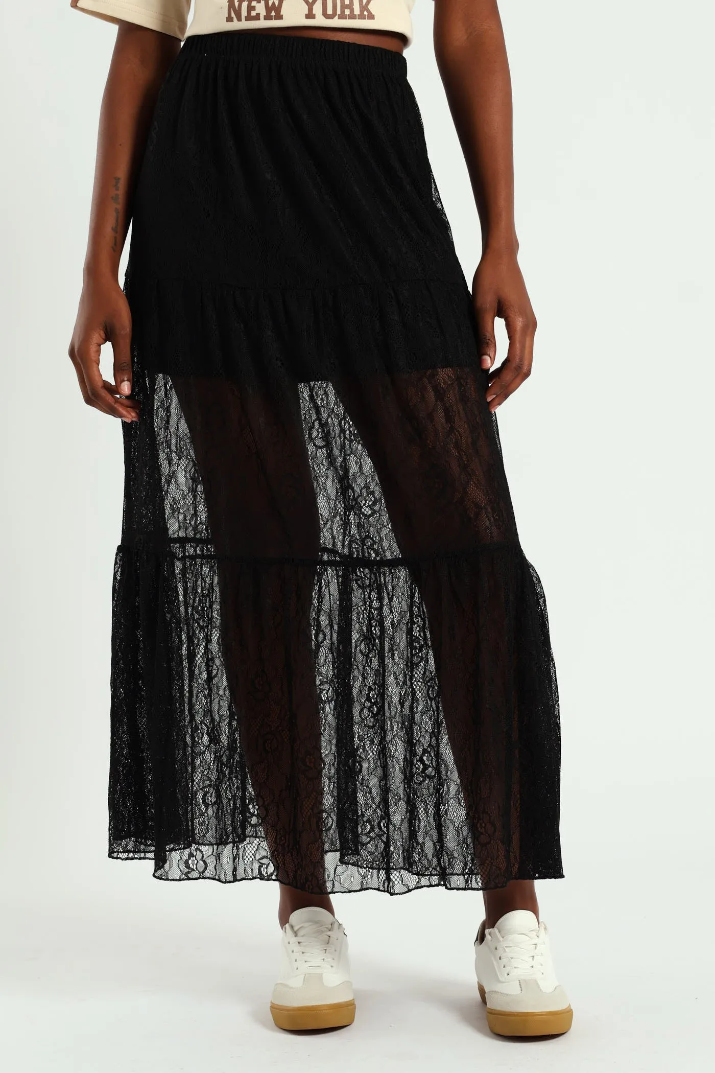 Tiered Lace Maxi Skirt - Black sold by Edgars
