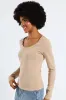 Long Sleeve Scoop Neck Basic Top - Stone sold by Edgars