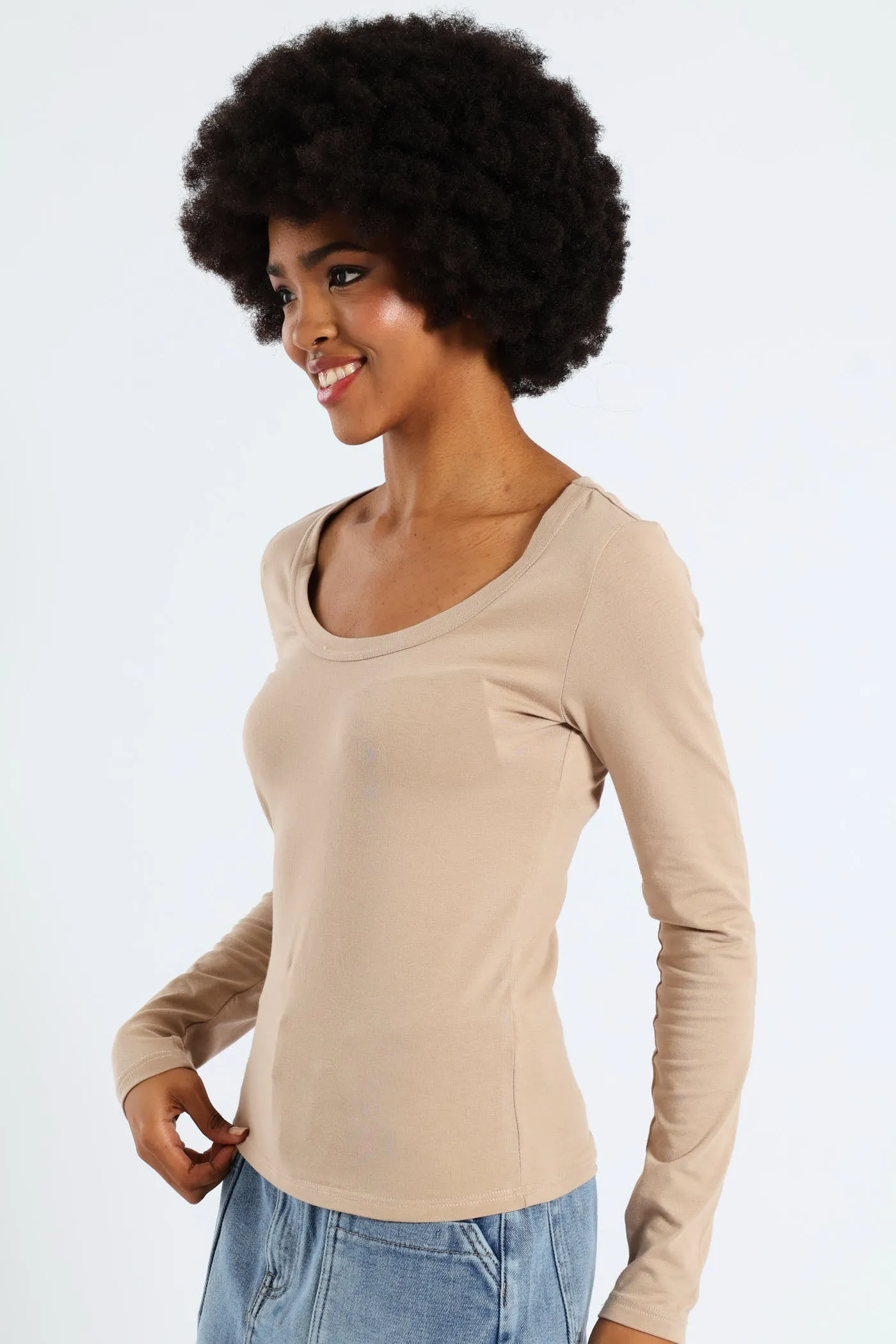 Long Sleeve Scoop Neck Basic Top - Stone sold by Edgars product image thumbnail 2