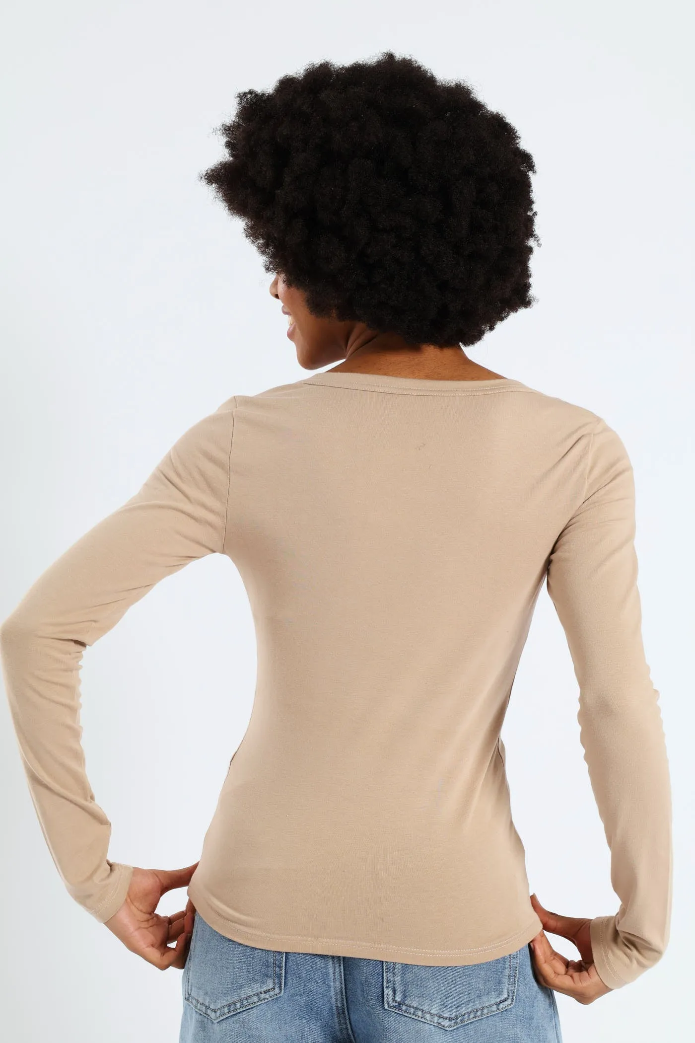 Long Sleeve Scoop Neck Basic Top - Stone sold by Edgars product image thumbnail 3