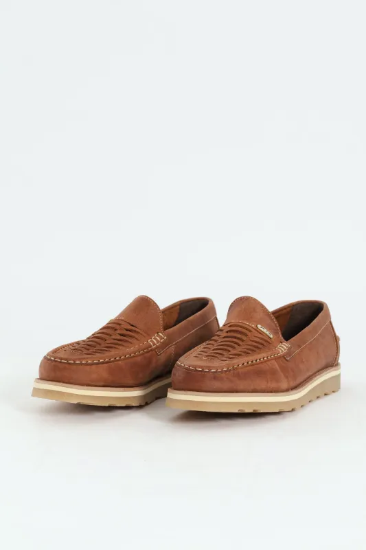 Woven Leather Slip-On Loafer - Tan sold by Edgars