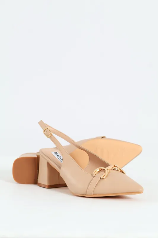 Horseshoe Strap Slingback Block Heel - Nude sold by Edgars