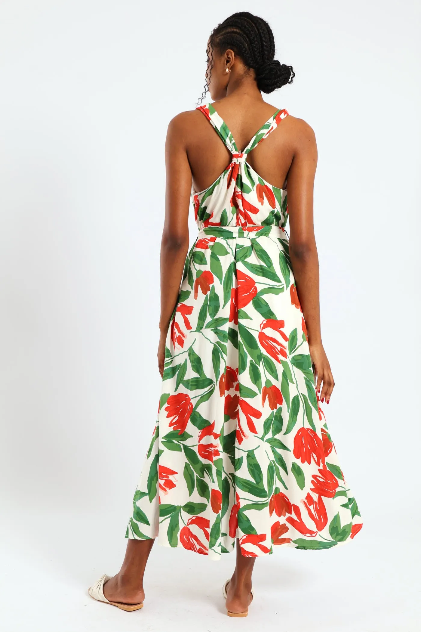 Sleeveless Wide Strap V-Neck Trapeze Midi Dress - Multi sold by Edgars product image thumbnail 3