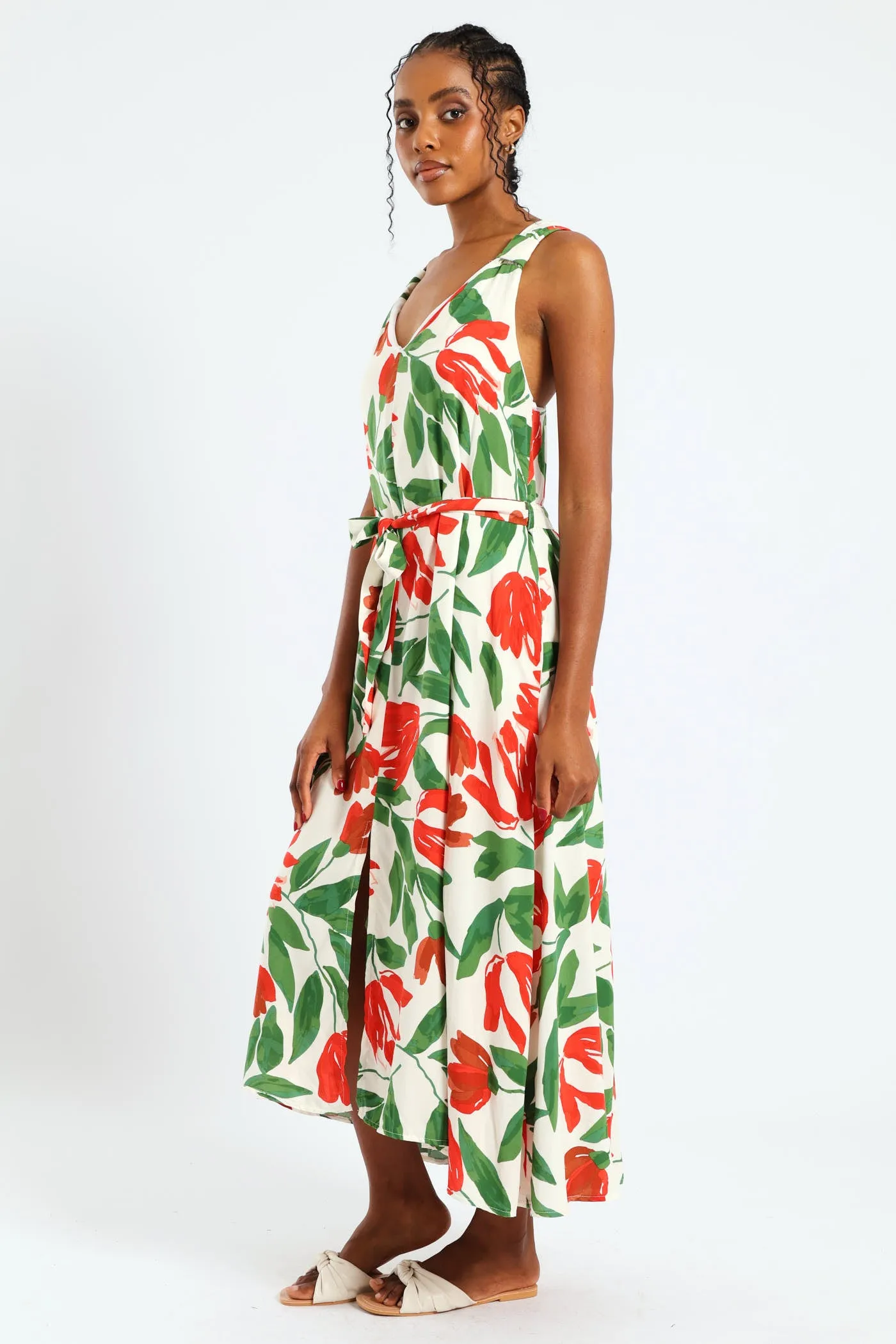 Sleeveless Wide Strap V-Neck Trapeze Midi Dress - Multi sold by Edgars product image thumbnail 2