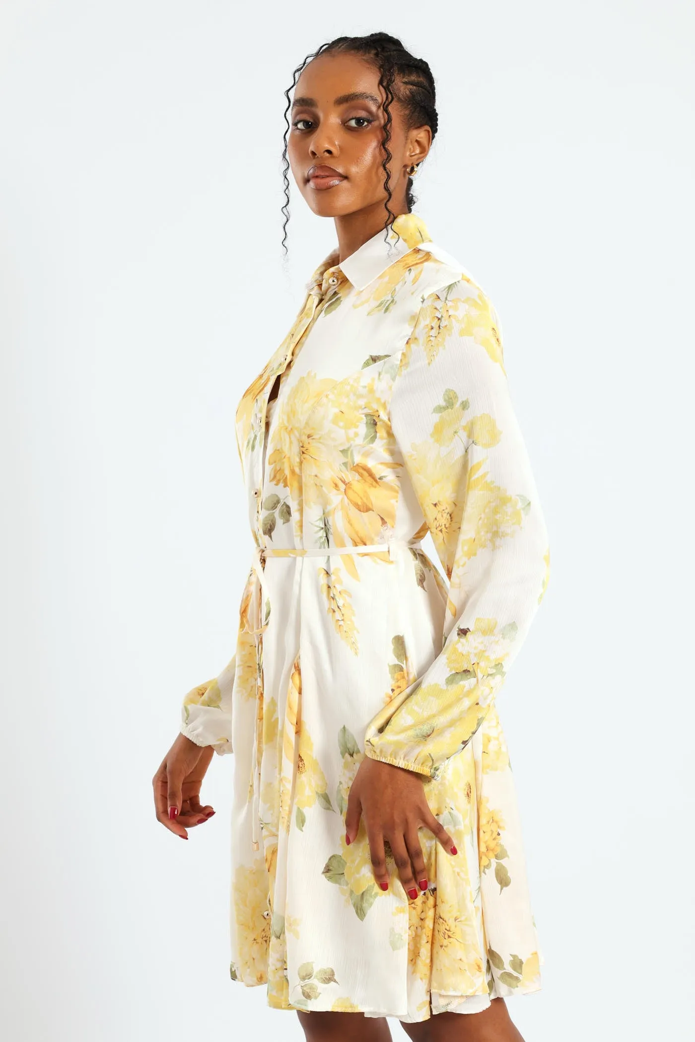 Button Through Belted Godet Tea Dress - Cream sold by Edgars product image thumbnail 3