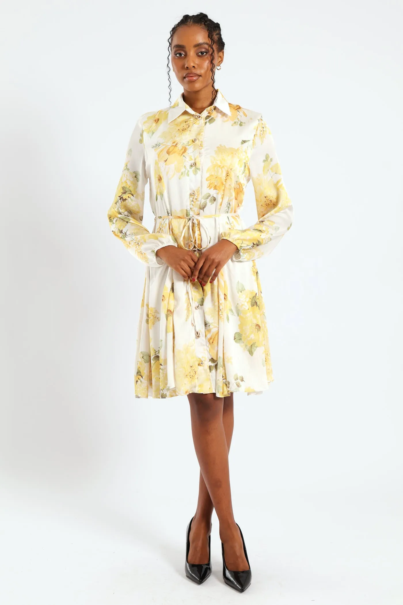 Button Through Belted Godet Tea Dress - Cream sold by Edgars product image thumbnail 2