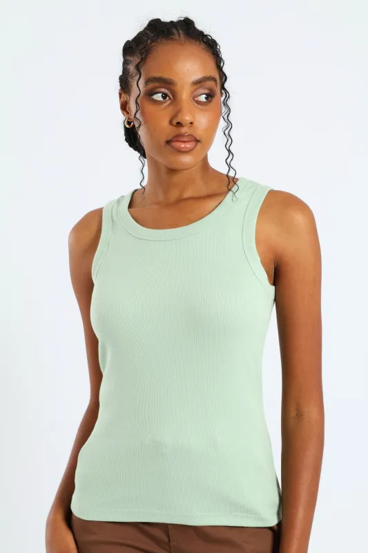 Rib Fitted Tank Top - Pastel Green sold by Edgars