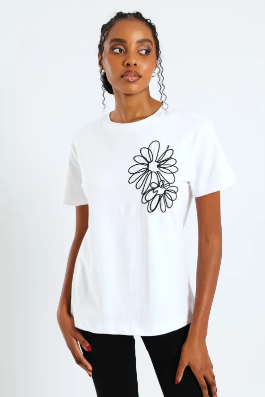 Rib Neck Daisy Cornelli Tee - White/Black sold by Edgars