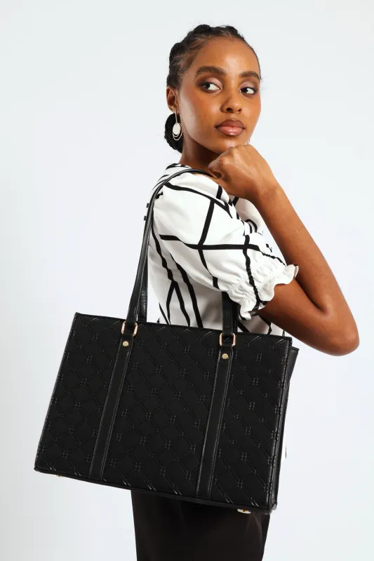 Geo Embossed Square Shopper Bag - Black sold by Edgars