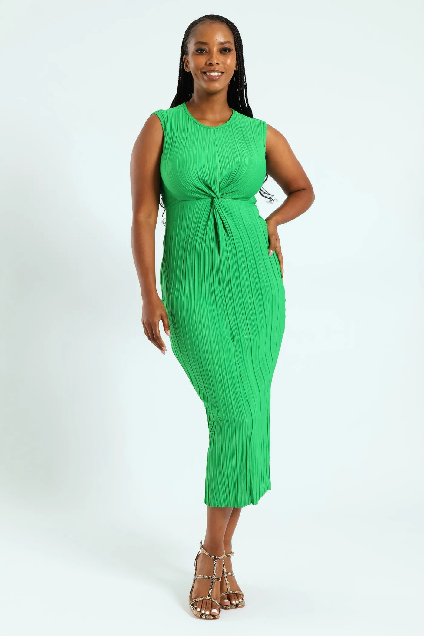 Sleeveless Knot Front Column Midaxi Dress - Emerald sold by Edgars