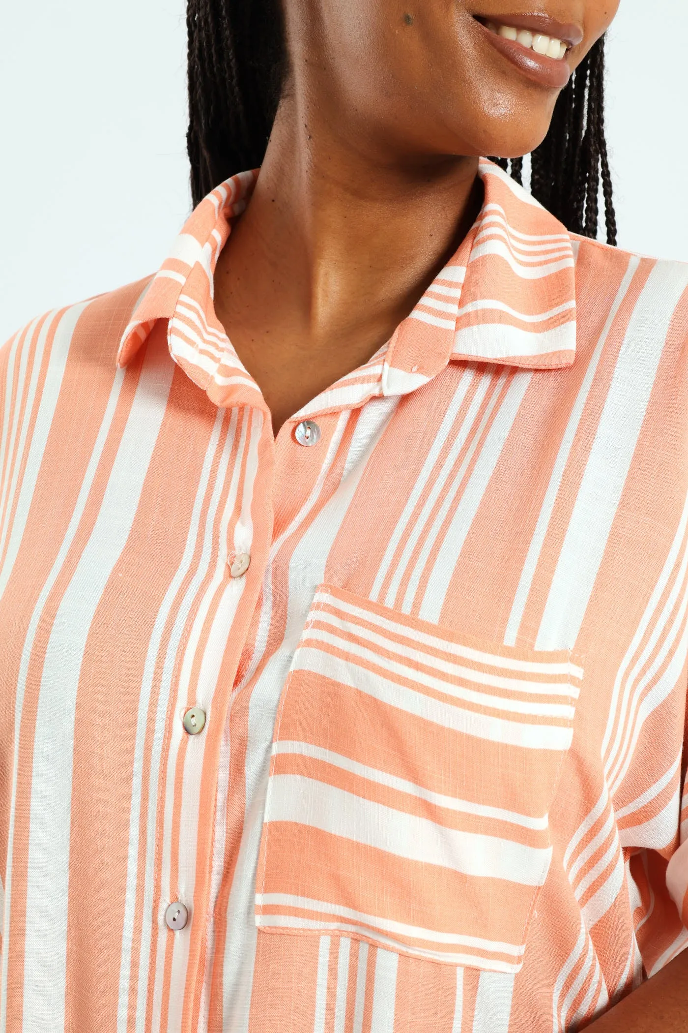 Short Sleeve Stripe Easywearing Shirt - Coral sold by Edgars product image thumbnail 2