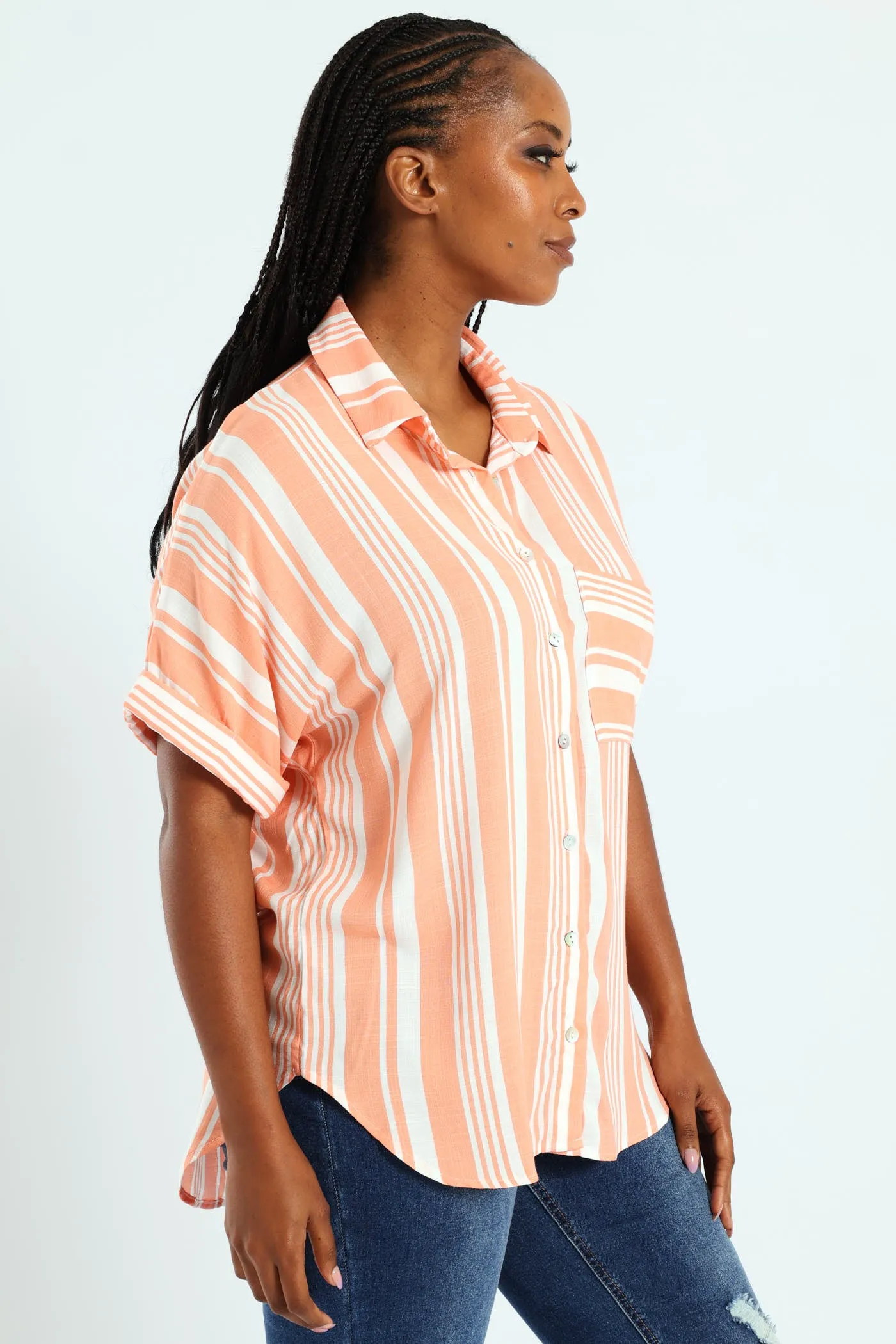 Short Sleeve Stripe Easywearing Shirt - Coral sold by Edgars product image thumbnail 4