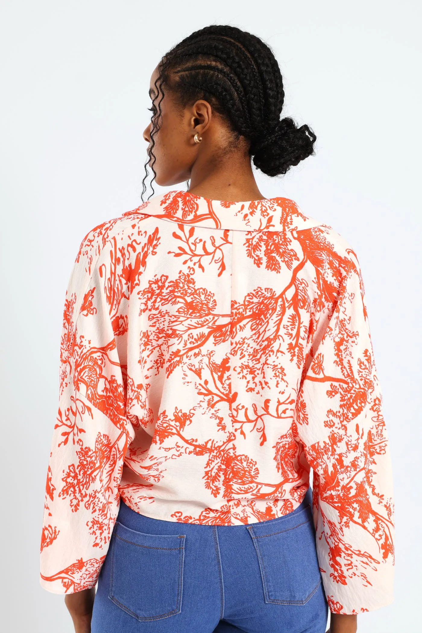 3/4 Sleeve Tie Front Linen Shirt - White/Orange sold by Edgars product image thumbnail 3